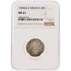 1904ZS Z  Mexico 20 Centavos Coin NGC Graded MS61