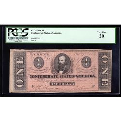 1864 $1 The Confederate States of America Note PCGS VF20