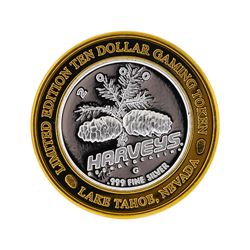 .999 Silver Harveys Lake Tahoe, Nevada $10 Casino Gaming Token Limited Edition