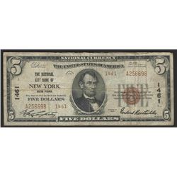 1929 $5 National Bank Note of New York New York Charter #1461