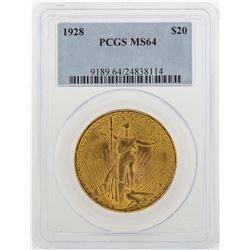 1928 $20 St. Gaudens Double Eagle Gold Coin NGC MS64