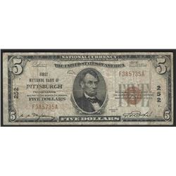1929 $5 National Bank Note of Pittsburgh Pennsylvania Charter #252
