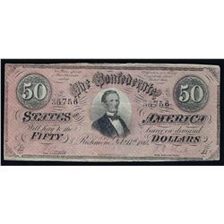 1864 $50 The Confederate States of America Note