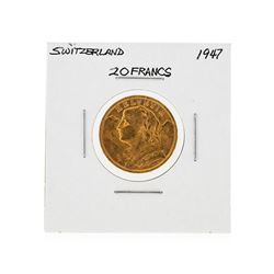 1947 20 Swiss Francs Helvetia Gold Coin