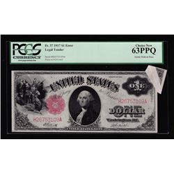 1917 $1 Legal Tender Note ERROR Gutterfold on Face PCGS 63PPQ