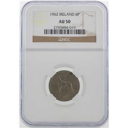 1962 Ireland 6 Pence Coin NGC AU50