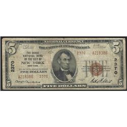 1929 $5 National Bank Note of New York New York Charter #2370
