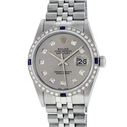 Rolex Mens Stainless Steel Sapphire and Diamond Datejust Wristwatch