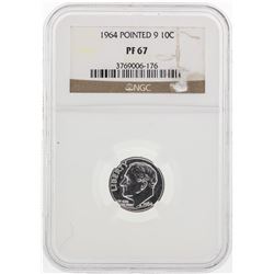 1964 Pointed 9 Silver Dime Coin NGC PF67