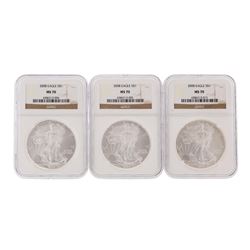 Set of (3) 2008 $1 American Silver Eagle Coins NGC MS70