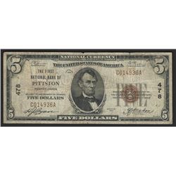 1929 $5 National Bank Note of Pittston Pennsylvania Charter #478