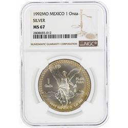 1992MO Mexico 1 Onza Silver Libertad Coin NGC MS67