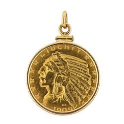 1909 $5 Indian Head Half Eagle Gold Coin in 14K Bezel