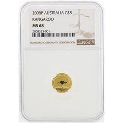 2008P $5 Australia Kangaroo Gold Coin NGC MS68