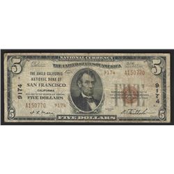 1929 $5 National Bank Note of San Francisco California Charter #9174