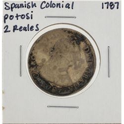 1787 Spanish Colonial Potosi 2 Reales Silver Coin