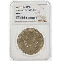 1953 Cuba Peso Jose Marti Centennial Coin NGC MS62