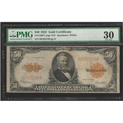 1922 $50 Large Size Gold Certificate PMG VF30 Net