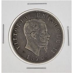 1875 Italy 5 Lira Silver Coin