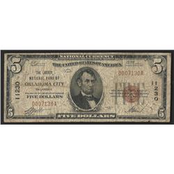 1929 $5 National Bank Note of Oklahoma City Oklahoma Charter #11230