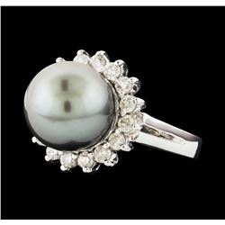 14KT White Gold Pearl and Diamond Ring