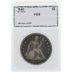 1840 NM $1 Seated Liberty Silver Dollar Coin PCI VG8