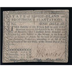 1780 $1 Rhode Island One Spanish Milled Dollar Colonial Currency Note