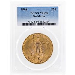 1908 NM $20 St. Gaudens Double Eagle Gold Coin PCGS MS65