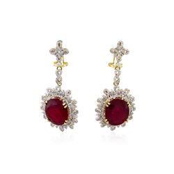 14KT Yellow Gold 20.80ctw Ruby and Diamond Dangle Earrings