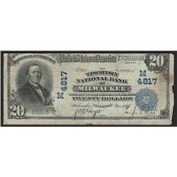 1902 $20 PB The Wisconsin National Bank of Milwaukee Bank Note