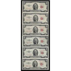 Lot of (6) 1953B $2 Legal Tender Notes
