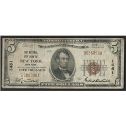 1929 $5 National Bank Note of New York New York Charter #1461