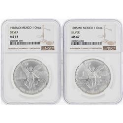 Set of (2) 1985MO Mexico 1 Onza Silver Libertad Coins NGC MS67