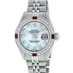 Rolex Ladies Stainless Steel Ruby and Diamond Datejust Wristwatch