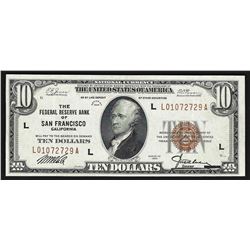 1929 $10 Federal Reserve Bank Note of San Francisco