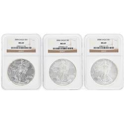Set of (3) $1 American Silver Eagle Coins NGC MS69