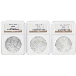 Set of (3) $1 American Silver Eagle Coins NGC MS69