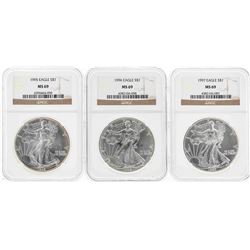 Set of 1995-1997 $1 American Silver Eagle Coins NGC MS69
