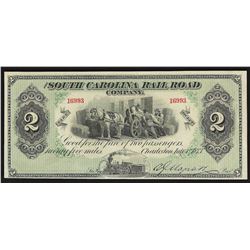1873 $2 South Carolina Rail Road Company Obsolete Note