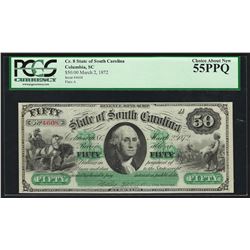 1872 $50 The State of South Carolina Obsolete Bank Note PCGS 55PPQ