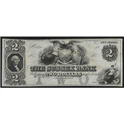 1800's $2 The Sussex Bank Obsolete Bank Note
