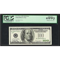 1999 $100 Federal Reserve Note PCGS Gem New 65PPQ ERROR Missing Treasury Seal