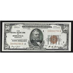 1929 $50 Federal Reserve Bank Note of Minneapolis