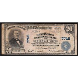 1902 PB $20 The Hunnington National Bank of Columbus National Bank Note