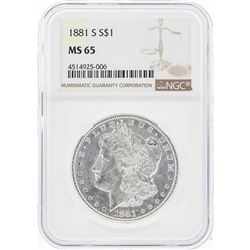 1881-S $1 Morgan Silver Dollar Coin NGC MS65