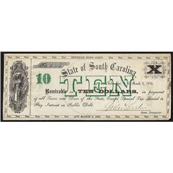 1872 $10 State of South Carolina Revenue Bond Scrip