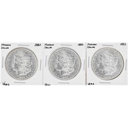 Set of (3) 1882 $1 Morgan Silver Dollar Coins