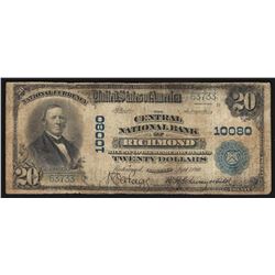 1902 PB $20 The Central National Bank of Richmond National Bank Note
