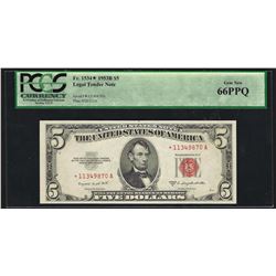 1953B $5 Legal Tender STAR Note PCGS Gem New 66PPQ