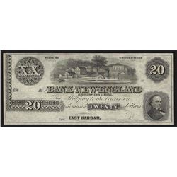 1800's $20 Bank of New-England East Haddam Obsolete Bank Note